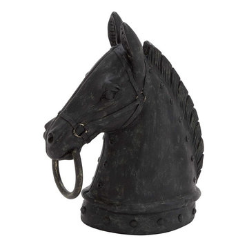 Black Polystone Traditional Horse Sculpture 9" x 6" x 12"