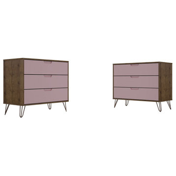 Manhattan Comfort Rockefeller Mid-Century Modern Dresser, Pink, Set of 2