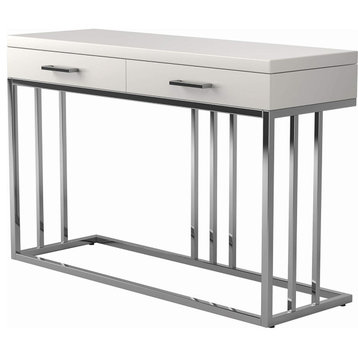 Contemporary Console Table, Metal Frame With 2 Storage Drawers, Glossy Finish