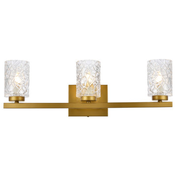 Living District LD7027W24BR 3 lights bath sconce in brass with clear shade