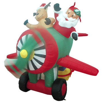 Long Santa Claus on Helicopter With Reindeer, 6'