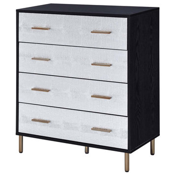 4 Drawers Wooden Chest, Black, Silver and Gold Finish