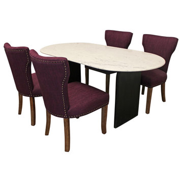 Lavaca 5-Piece Dining Set, 72" Oval Dining Table and 2 Sets of PurpleChairs