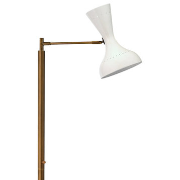 Mid Century Modern Hourglass Shade Floor Lamp White Bronze Adjustable Swing Arm