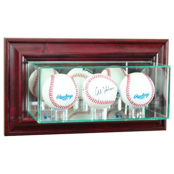 Wall Mounted Triple Baseball Display Case, Cherry