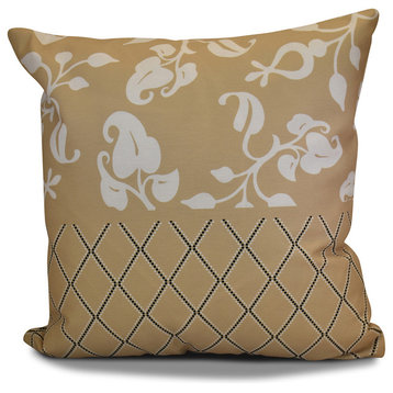 Decorative Outdoor Holiday Pillow Floral Print, Taupe, 18"x18"