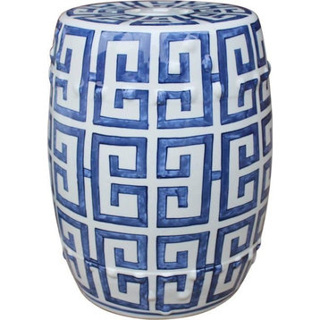 Garden Stool Greek Key Backless White Blue Colors May Vary Variable
