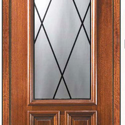 Prehung Single Door 96 Mahogany Sandringham 2 Panel 2/3 Lite Glass - Front Doors