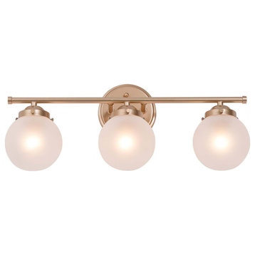 LNC Modern 3-Light Gold Bathroom Vanity Light With Frosted Glass
