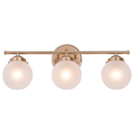 LNC Modern 3-Light Gold Bathroom Vanity Light With Frosted Glass