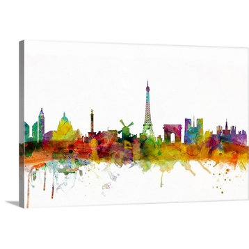 Paris France Skyline Wrapped Canvas Art Print, 18"x12"x1.5"