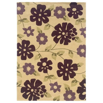 Linon Trio Flowers Hand Tufted Polyester 8'x10' Rug in Cream