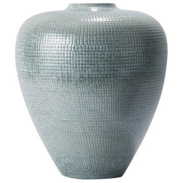 Check Bulbous Vase, Reactive Silver Blue, Large