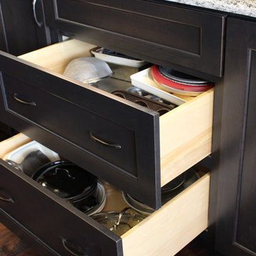 DuraSupreme Peppercorn Kitchen With Cambria Tops and Black Stainless Appliances