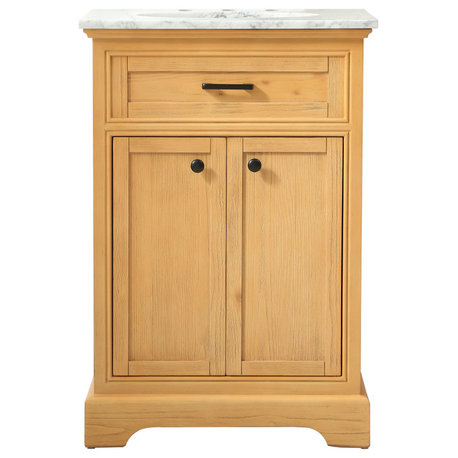 Amber Single Bathroom Vanity, Blue, Natural Wood, 24"