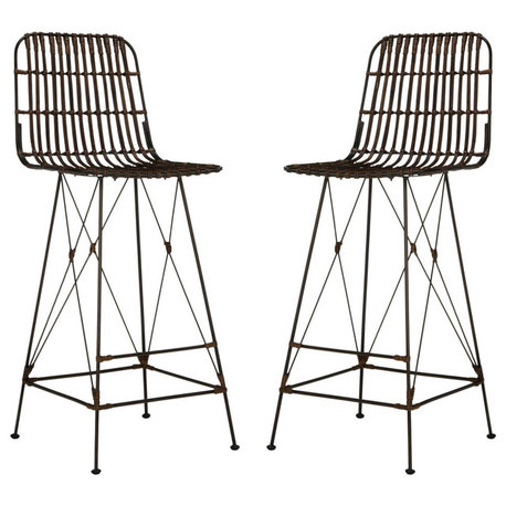 Safavieh Minerva Wicker Bar Stools, Set of 2, Chocolate