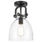 Innovations Lighting - 1-Light Flush Mount, Matte Black, Clear - The Newton is a modern industrial collection that incorporates Exceptional architectural details and heavy metal design. These fixtures come together with a cone, bell, or sphere shaped shade, in metal or glass. Making this collection perfect for creating a truly exceptional space.