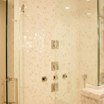 Luxury Walk-In Shower with Marble Mosaic Tiles and Multi-Jet System