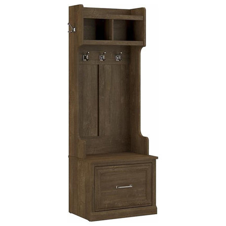 Woodland 24W Hall Tree & Shoe Bench w/ Drawer in Ash Brown - Engineered Wood