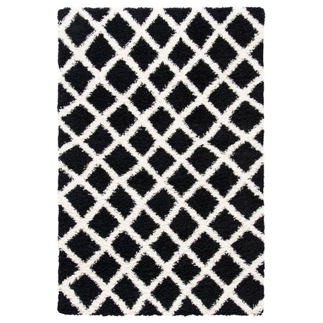 Safavieh Dallas Shag Sgd258Z Trellis, Shag Rug, Black and Ivory, 8'6"x12'0"
