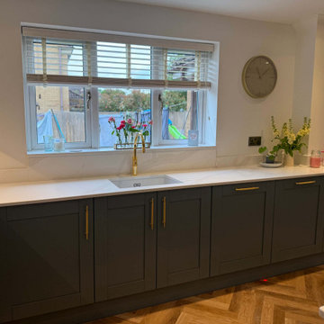 Green & Light Pink Shaker Kitchen in Thrapston