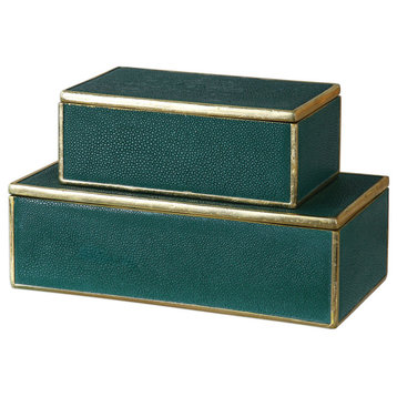 Uttermost 18723 Karis 5 Inch x 12 Inch Resin Boxes - Set of 2 - Gold Leaf