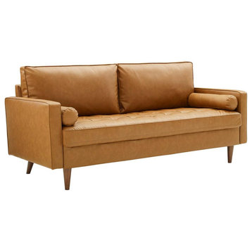 Valour Upholstered Faux Leather Sofa - Tan EEI-3765-TAN