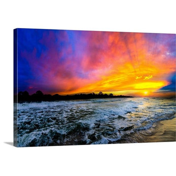 Colorful Red Blue Purple Ocean Sunset Photography Wrapped Canvas Art Print