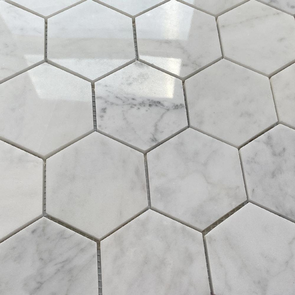 Carrara White Venato Marble 3" Hexagon Mosaic Wall Floor Tile Polished, 1 sheet