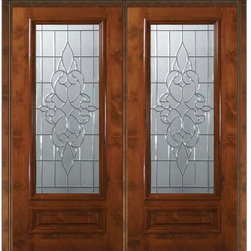 Pre-hung Double Door 80 Wood Alder Courtlandt 1 Panel 3/4 Lite Glass - Front Doors