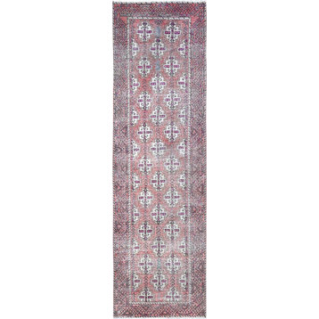 Pink Hand Knotted Semi Antique Baluch Long Runner Oriental Rug 3'2" x 10'9"