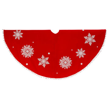 48-in diameter Velvet Felt Holiday Pom Pom Snowflake Tree Skirt