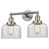 Large Bell 2-Light Bath Fixture, Brushed Satin Nickel, Glass: Clear