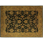 Bareens Designer Rugs - Turkish Knotted Agra Istanbul Green/Dark Gold Wool Rug - 9'11'' x 14'2'' - Designed with a mesmerizing intricate traditional motif this glorious hand knotted rug is a masterpiece that will fill any space with sophistication and grace. An exhilarating color pallet with an elaborate design, this masterpiece features luxurious hand spun wool with all vegetable dyes to add comfort and style to your decor. The design, color and beautiful chromatic composition with a sheen in traditional and transitional designs, exude beauty, elegance and quality make this rug a masterpiece of its own.