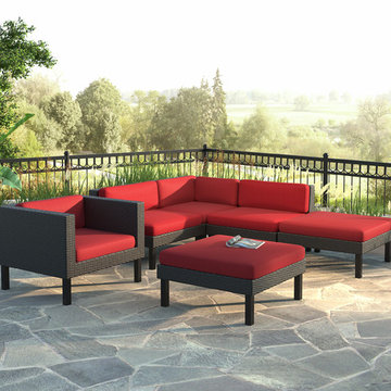 CorLiving Oakland 6-Piece Sectional with Chaise Lounge and Chair Patio Set