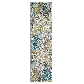 Safavieh Watercolor Wtc669B Rug, Ivory/Peacock Blue, 2'3"x10'0" Runner