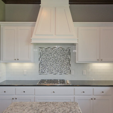 White Ktchen with Glass Tile Backsplash