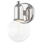 Mitzi by Hudson Valley Lighting - Bryce 1-Light Bath Bracket, Polished Nickel - Bryce gives the old-world form of a bell jar a contemporary update in metal. Woven cords, sphere pins, and globe-shaped Bulbs (Not Included) give her a playful vibe.