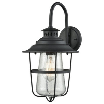 San Mateo 1-Light Outdoor Wall Sconce, Matte Black With Clear Seedy Glass