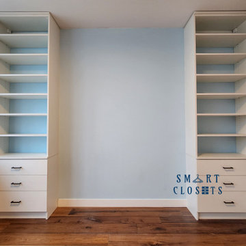 Customized Master Walk In Closet and Home Office Desk Designed By Smart Closets