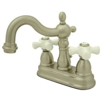 Satin Nickel Two Handle 4" Centerset Lavatory Faucet with Brass Pop-up KS1608PX
