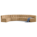 Meridian Furniture - Arc Velvet Upholstered 7-Pc. U-Shaped Modular Sectional, Camel - Give your living room or den the perfect blend of style and versatility with this Arc velvet fabric curved modula Sectionalr. Part of the Arc modular furniture collection, this chair comes upholstered in rich camel velvet fabric and features deep channel tufting that adds a touch of luxury while enhancing comfort and support. A seamless combination of form and function, this chair can be used with other Arc pieces to create a myriad of configurations in your well-curated room.