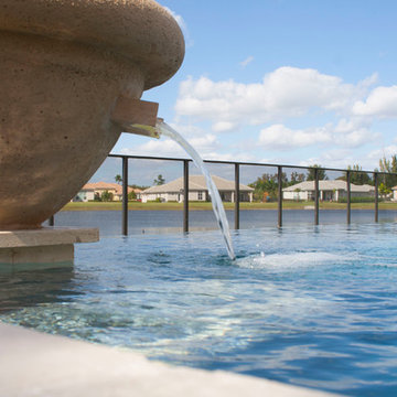 Big Pool with Infinity Edge and Custom Water Bowls in Davie, Florida