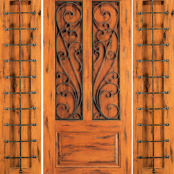 Knotty Alder Exterior Prehung Door with Two Sidelites, 3-Panel - Front Doors