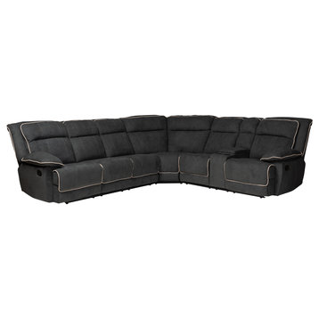 Sabella Modern and Contemporary Fabric 7-Piece Reclining Sectional, Dark Gray