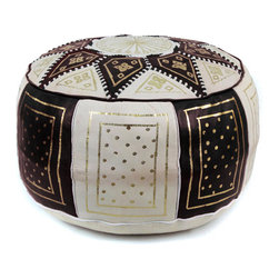 Fez Moroccan Stylish Leather Pouf in Black and Beige - Footstools And Ottomans