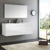 Mezzo 60" White Wall Hung Double Sink Bathroom Vanity Set, Gravina Chrome Faucet