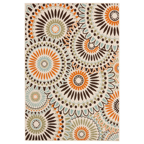 Safavieh Verdana Collection, VER091 Indoor-Outdoor Rug, Cream/Chocolate, 5'3"x7'7"