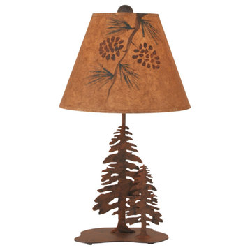 Rust Iron Nature Scene Table Lamp With 2 Trees