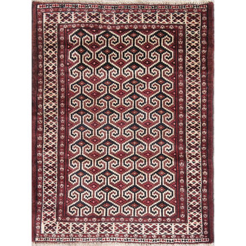 Balouch Geometric Persian Handmade Oriental Traditional Area Rug, 3'9"X2'10"